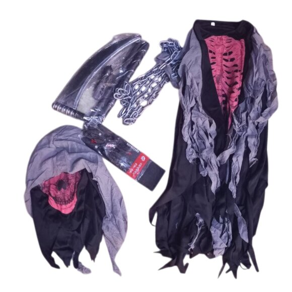 Grim Reaper Children's Halloween Costume Set with Waist Chain and Toy Scythe - Picture 8 of 10